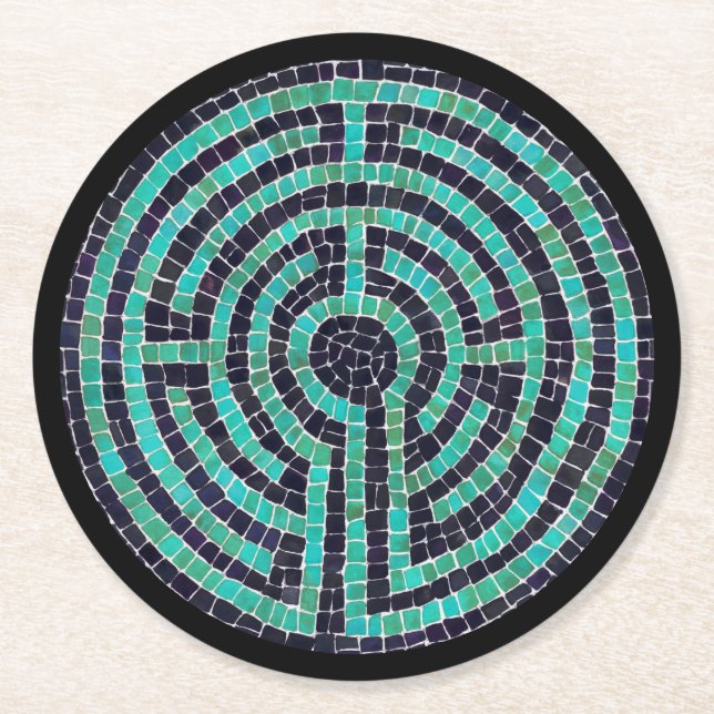 LABYRINTH III Round Paper Untersetzer - Black (Vorderseite)