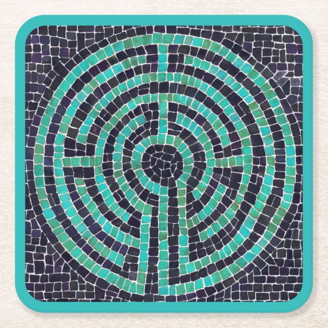 LABYRINTH III Square Paper Untersetzer - Türkis (Vorderseite)