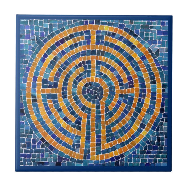 LABYRINTH IV 4.25x4.25 Keramik Tile - Blau Fliese (Vorderseite)