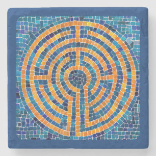LABYRINTH IV Marmor Untersetzer - Blau