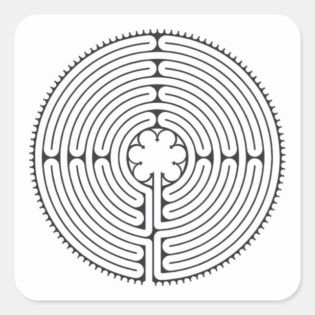 Labyrinth Kathedrale Chartres Black and White Quadratischer Aufkleber (Vorderseite)