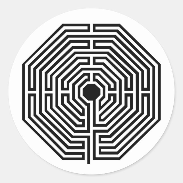 Labyrinth Maze Kathedrale von Amiens Black and Whi Runder Aufkleber (Vorderseite)