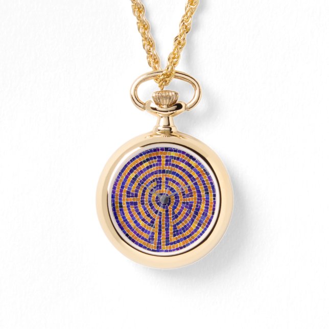 LABYRINTH MOSAIC Gold Necklle Watch Armbanduhr (Vorderseite)