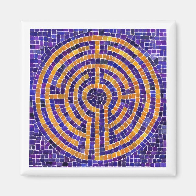 LABYRINTH MOSAIC Square Magnet - Weiß (Vorne)