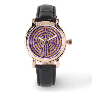 LABYRINTH-MOSAIK Quadratische Lederuhr Armbanduhr