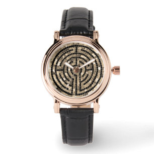 LABYRINTH V Carré parfait Montre en cuir noir