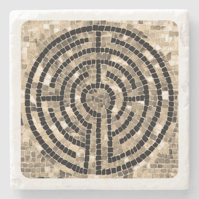 LABYRINTH V Marmor Untersetzer - Weiß (Vorderseite)