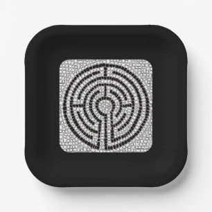 LABYRINTH VII 7" Quadratische Papierplatten - Schw Pappteller