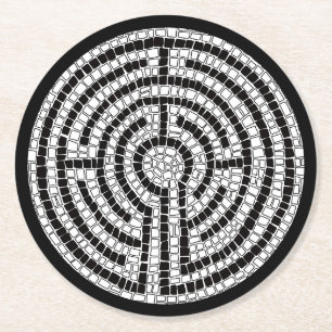 LABYRINTH VII Round Paper Untersetzer - Black