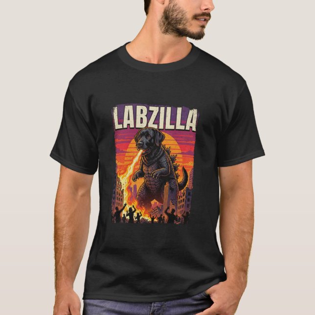 Labzilla Riesiger Schwarzer Labrador Retriever Hun T-Shirt (Vorderseite)