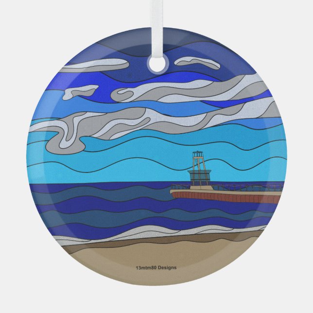 Lac Michigan - Ornement en verre (cercle) (Recto)