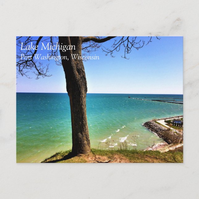 Lac Michigan, Port Washington, carte postale WI (Devant)