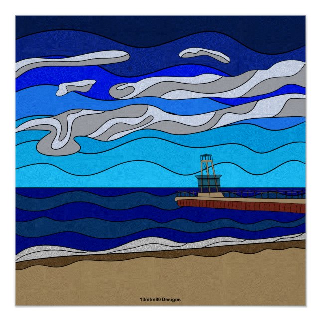 Lac Michigan - Poster brillant 20"x20" (Devant)
