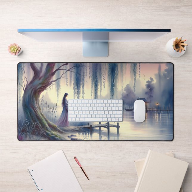 Lac Serene Imaginaire avec saule et héron (Bureau 1)