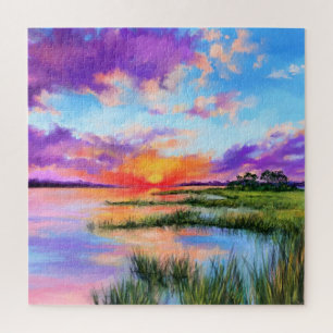 Lac Sunset magnifique paysage Puzzle