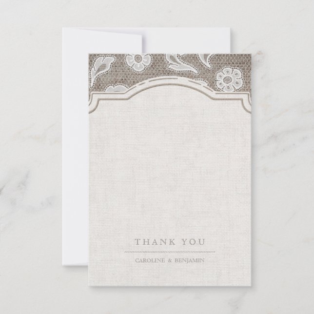 Lace and burlap rustic Country Hochzeit danke (Vorderseite)