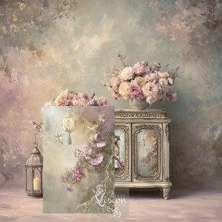 Lace and Light Hummingbird Mauve Flowers Lace Seidenpapier
