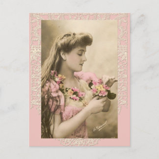 lace and posies victorian lady postkarte