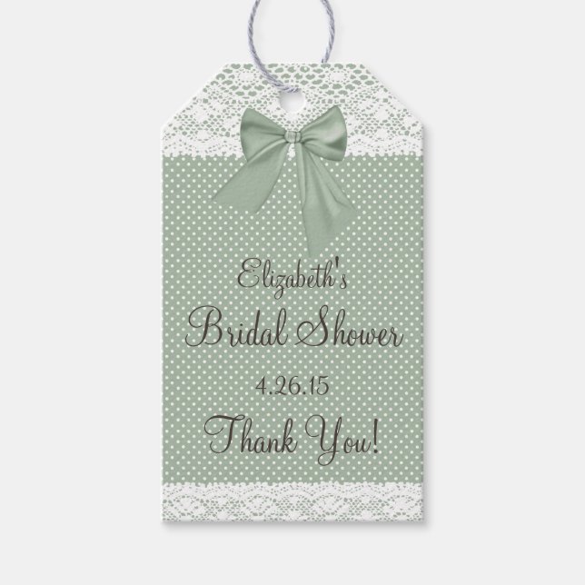 Lace and Sage Green Bow Brautparty Guest Fevor Geschenkanhänger (Vorderseite)