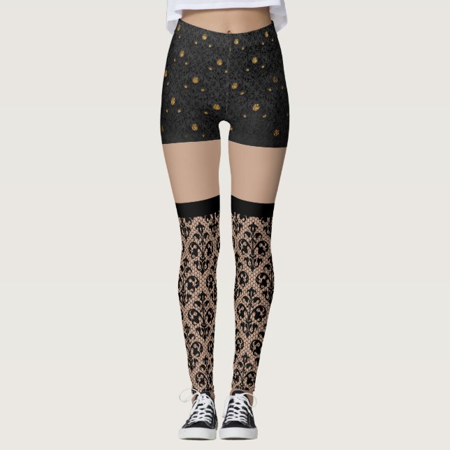 Lace Black et Gold Leggings sexy (Devant)
