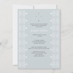 Lace Borders Blue Religion Invitation