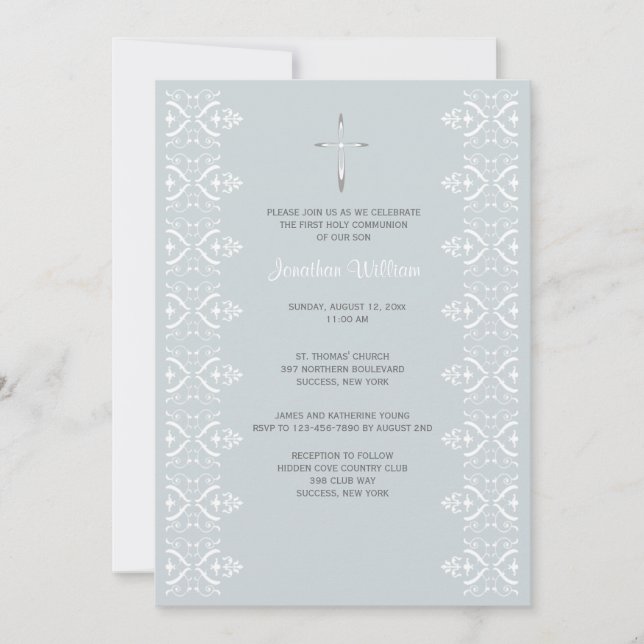 Lace Borders Blue Religion Invitation (Devant)