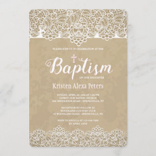 Lace Borders Invitation au baptême