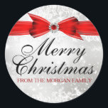 Lace & Bow Silver Red Christmas Holiday Sticker<br><div class="desc">Silver & Red Weihnachtsaufkleber. Elegante weiße Blumenspitze und roter Seidenbogen. Bitte beachten Sie: Alle flachen Bilder haben keine echten Juwelen oder Bows!</div>