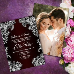 Lace Burgundy Custom Foto Wedding After Party Einladung