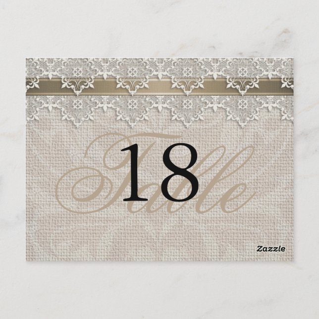Lace & Burlap Chic Tischnummer PostCard (Rückseite)