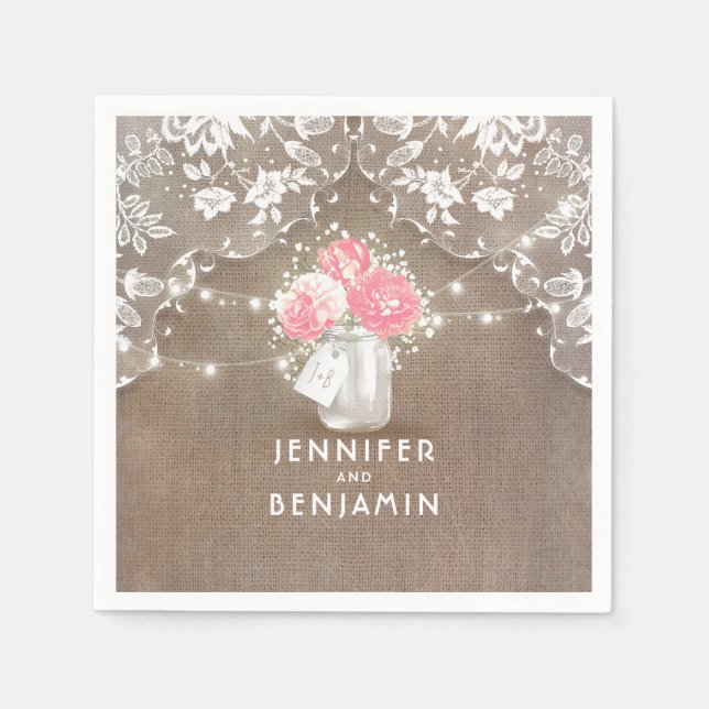 Lace Burlap Floral Mason Jar Rustic Wedding Serviette (Vorderseite)