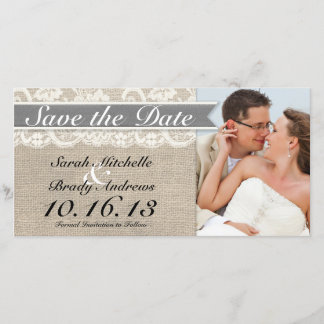 Lace & Burlap Vintag Save the Date - grau