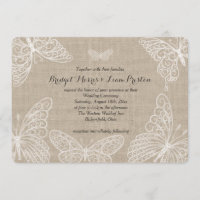 Lace Butterflies auf Einladung von Burlap Hochzeit