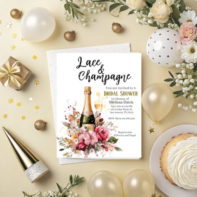 Lace & Champagne Bridal Shower Invitation Einladung (Lace and Champagne Bridal shower invitation. )