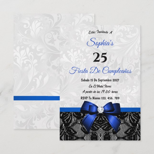 Lace & Damask Geburtstag Einladung (Vorne/Hinten)