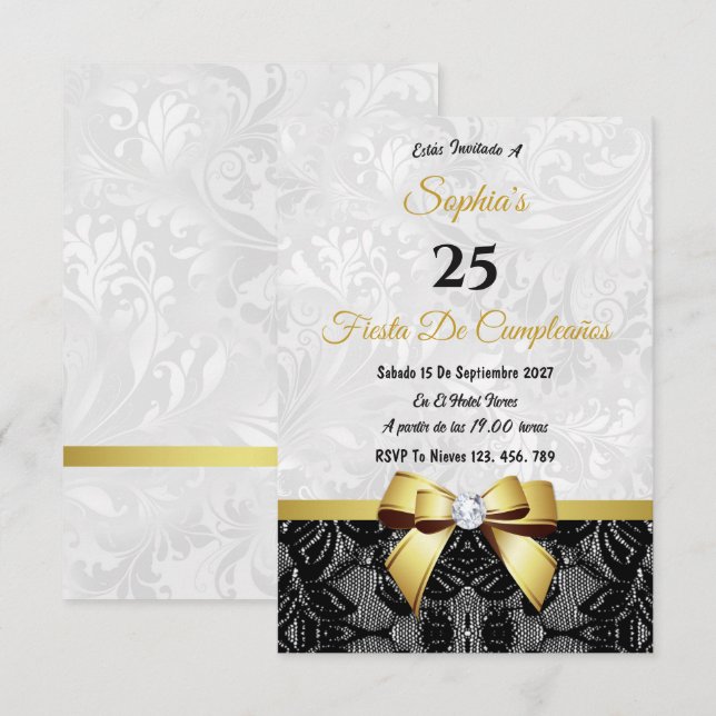 Lace & Damask Geburtstag Einladung (Vorne/Hinten)