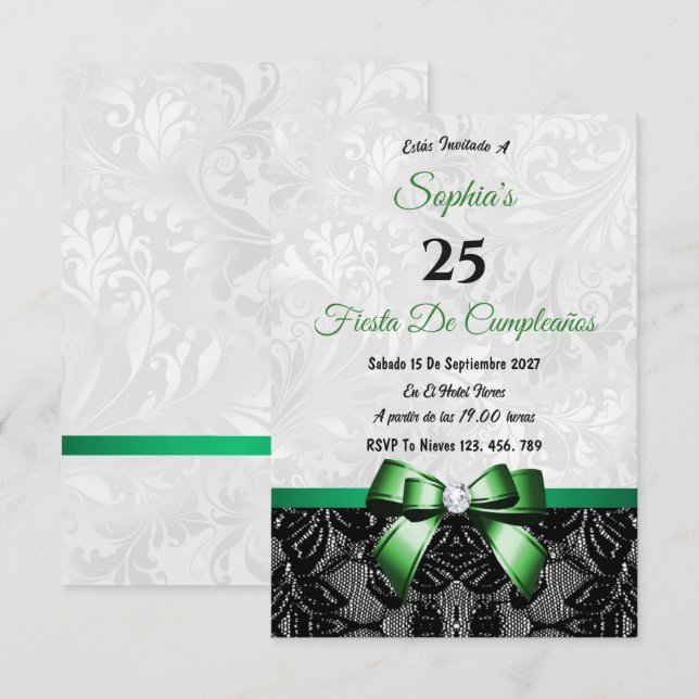 Lace & Damask Geburtstag Einladung (Vorne/Hinten)