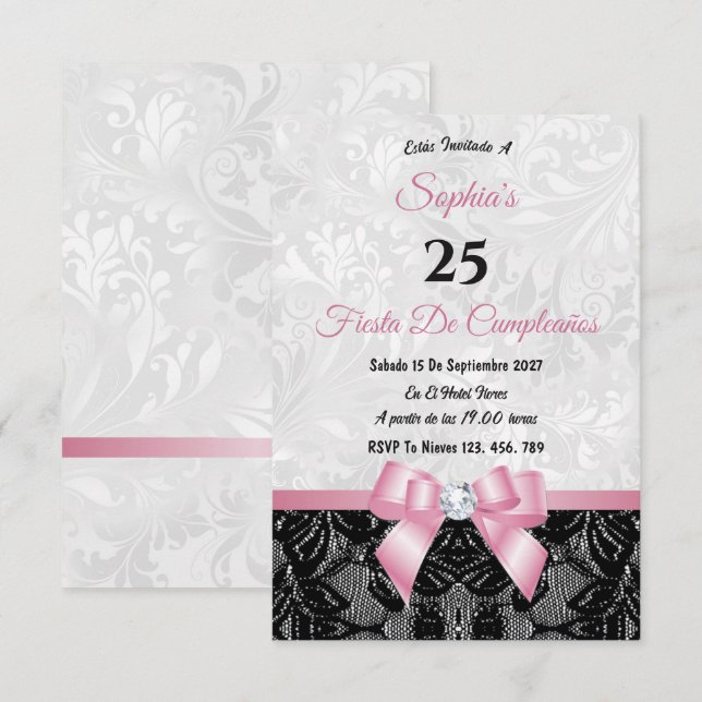Lace & Damask Geburtstag Einladung (Vorne/Hinten)