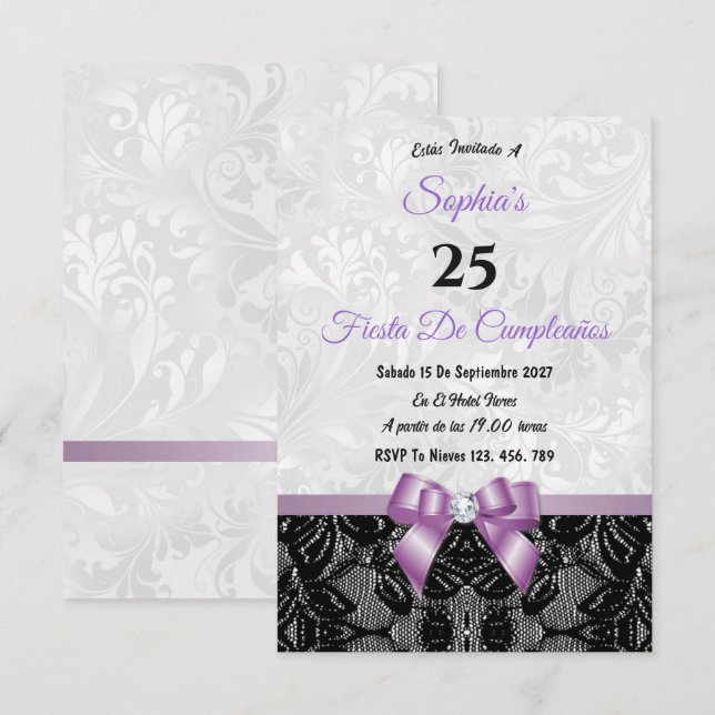 Lace & Damask Geburtstag Einladung (Vorne/Hinten)