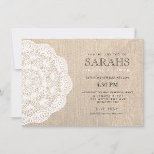 Lace Doily & Burlap Fête des mariées Invitation