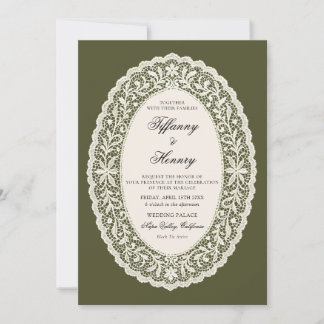 Lace Doily Olive Green Wedding Invitation Einladung