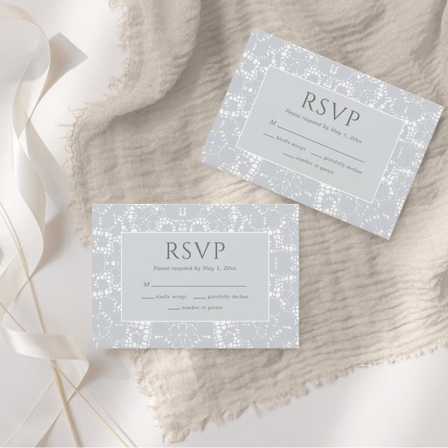 Lace Dusty Blue Dainty RSVP Card Karte (Von Creator hochgeladen)
