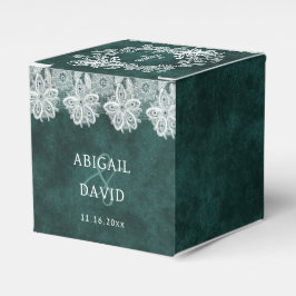 Lace Emerald Green Velvet Religious Wedding Cube Geschenkschachtel