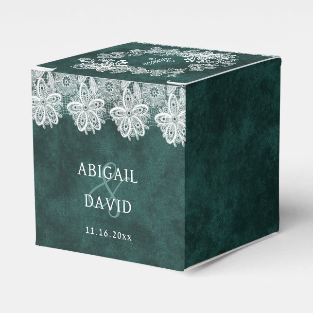 Lace Emerald Green Velvet Religious Wedding Cube Geschenkschachtel (Vorderseite)
