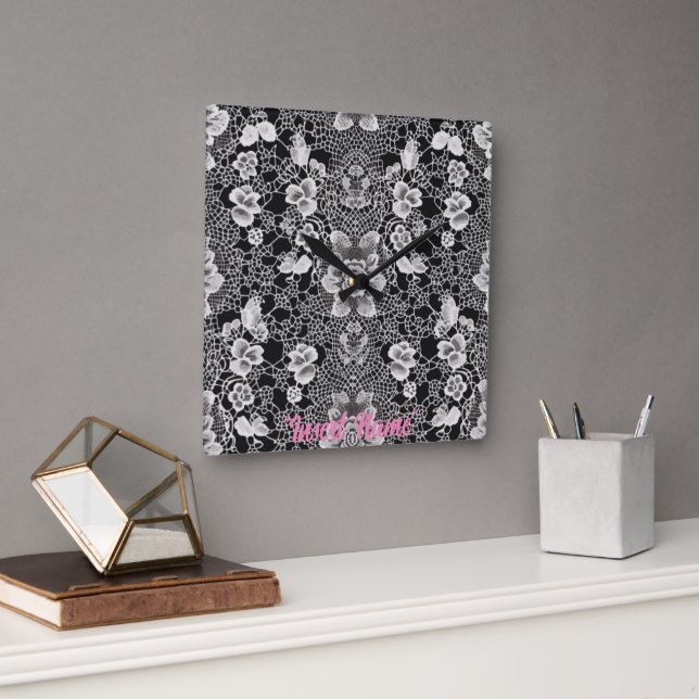 Lace Floral Harmony Quadratische Wanduhr (Büro)