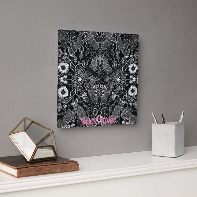 Lace Floral Harmony Quadratische Wanduhr (Büro)
