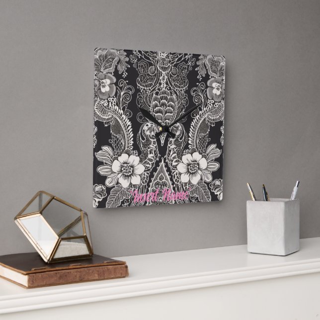 Lace Floral Harmony Quadratische Wanduhr (Büro)
