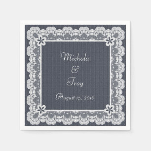 Lace Frame Blue Denim Wedding Serviette