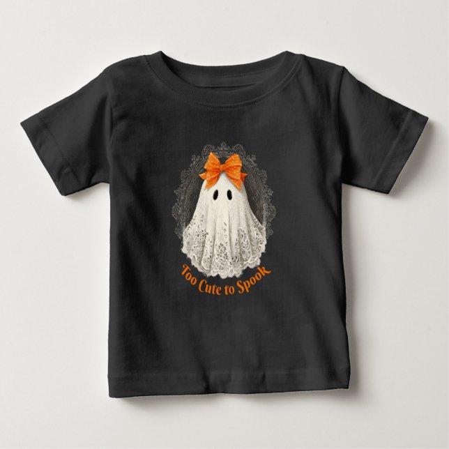 Lace Ghost in Orange Bow Ornate Frame Design Baby T-shirt (Vorderseite)