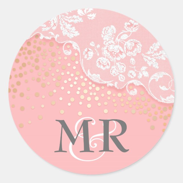 Lace Gold Confetti Glitz Pink Glamour Wedding Runder Aufkleber (Vorderseite)